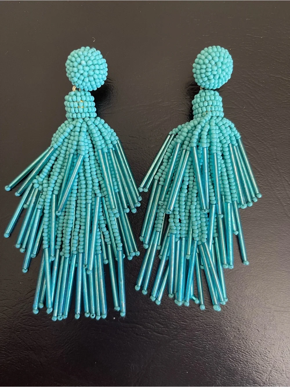 Piper.k Turquoise hand Beaded Tassel Statement Earrings._2